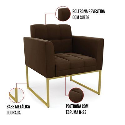 Poltrona Elisa Suede Base Metálica Industrial Dourado - D'rossi Cor Marrom