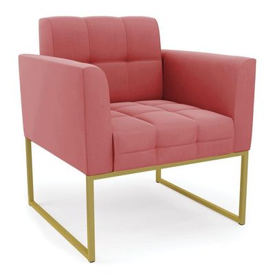 Poltrona Elisa Suede Base Metálica Industrial Dourado - D'rossi Cor Rose