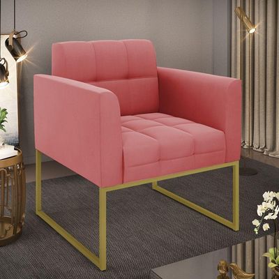Poltrona Elisa Suede Base Metálica Industrial Dourado - D'rossi Cor Rose