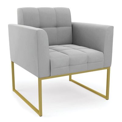 Poltrona Elisa Suede Base Metálica Industrial Dourado - D'rossi Cor Cinza