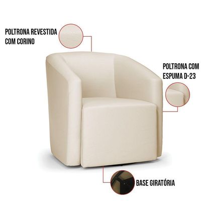 Poltrona Stella Max Corino Bege Base Giratória - D'rossi