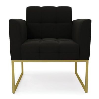 Poltrona Elisa Suede Base Metálica Industrial Dourado - D'rossi Cor Preto