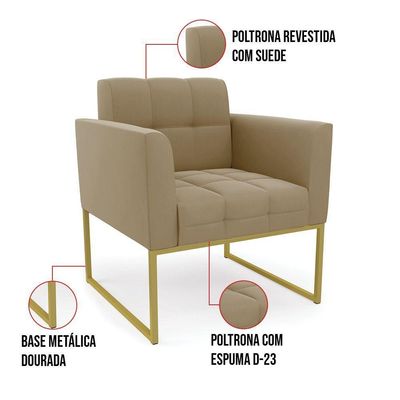Poltrona Elisa Suede Base Metálica Industrial Dourado - D'rossi Cor Marrom Rato