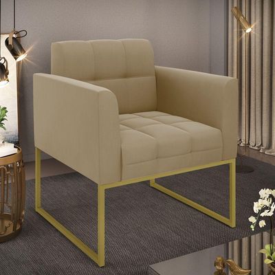 Poltrona Elisa Suede Base Metálica Industrial Dourado - D'rossi Cor Marrom Rato