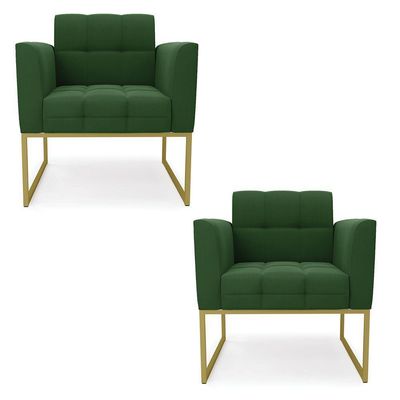 Kit 2 Poltronas Elisa Suede Base Metálica Industrial Dourado - D'rossi Cor Verde
