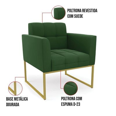 Kit 2 Poltronas Elisa Suede Base Metálica Industrial Dourado - D'rossi Cor Verde