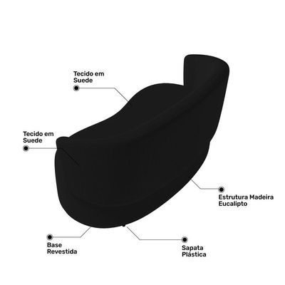 Kit Poltrona E Namoradeira Aisha Orgânica Suede Preto