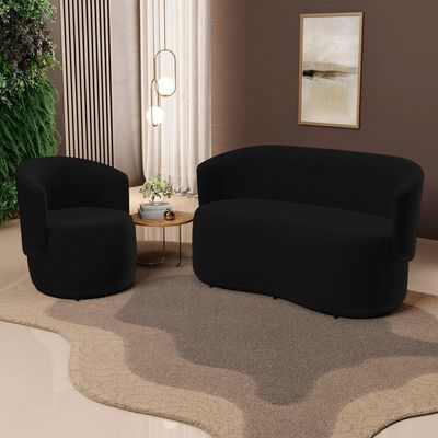 Kit Poltrona E Namoradeira Aisha Orgânica Suede Preto