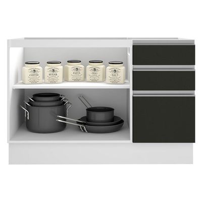 Balcão de Pia Madesa Glamy 2 Portas e 3 Gavetas Branco Preto