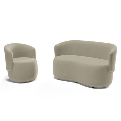 Kit Poltrona E Namoradeira Aisha Orgânica Suede Bege