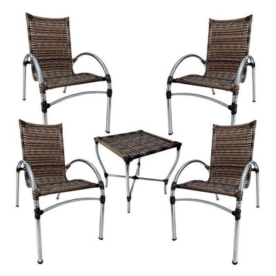 4 Cadeiras Giovana Com Mesa De Centro Em Alumínio P/ Jardim, área, Piscina Trama Original Capuccino