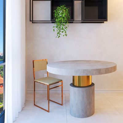 Cadeira De Jantar Industrial Isa Assento Estofado Veludo Bege Base Cobre - Cor: Bege