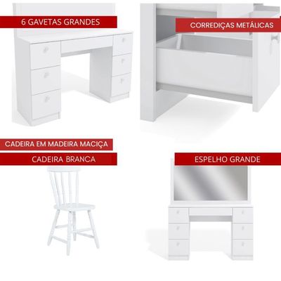 Penteadeira Ditália 7 Gavetas Com Cadeira Pe-80 Branco
