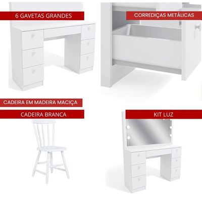Penteadeira Ditália 7gavetas C/cadeira + Kit Luz Pe-80 Branco