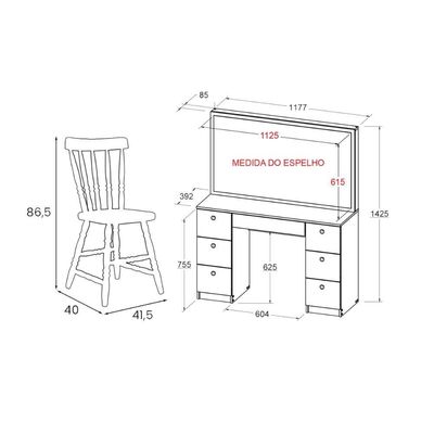 Penteadeira Ditália 7gavetas C/cadeira + Kit Luz Pe-80 Branco