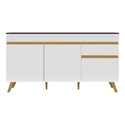 Balcão Cozinha Gabinete Pia 150cm 3 Portas 1 Gaveta Veneza Multimóveis V2072 Branco/dourado
