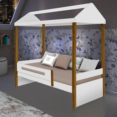 Cama Solteiro Sara Branco Mel Com Colchão