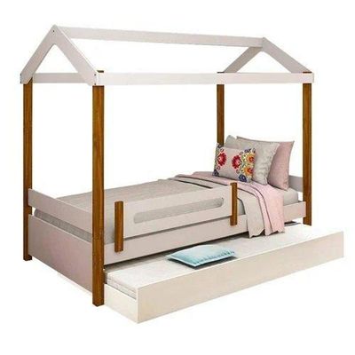 Cama Casa Eliz Branco-mel Solteiro E Cama Auxiliar - Divaloto
