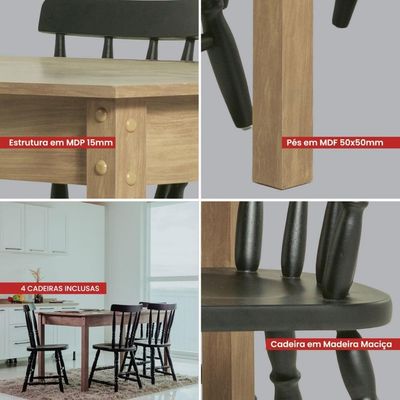 Mesa De Jantar Ditália Com 4 Cadeiras Ja-225 Cor:diamond Diamond