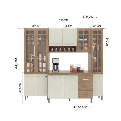 Cozinha Compacta 4 Peças 225cm 11 Portas 3 Gavetas Com Tampo