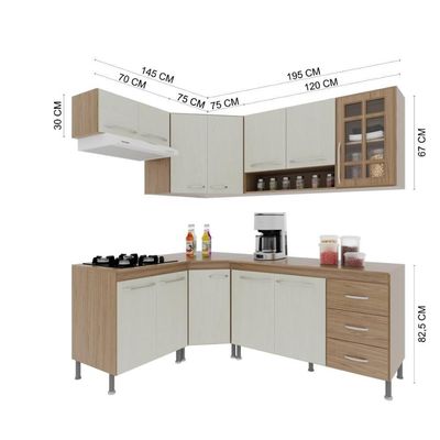Cozinha Completa 6 Peças 340cm 12 Portas 3 Gavetas Com Tampo