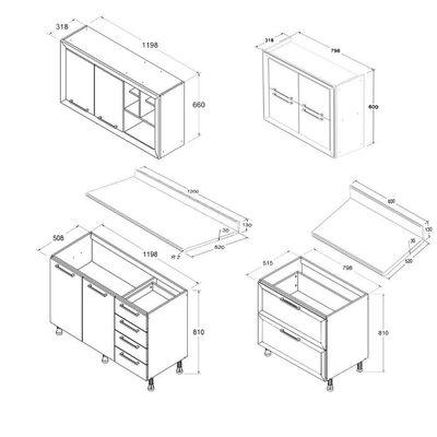 Cozinha Ditália Aspen Com Tampos Carv/branco A58