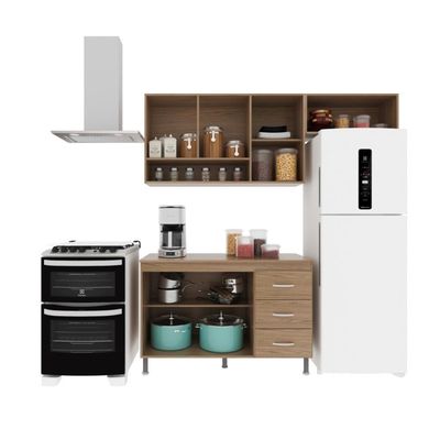 Cozinha Compacta 3 Peças 190cm 7 Portas 3 Gavetas Com Tampo