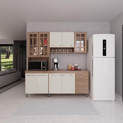 Cozinha Compacta 3 Peças 190cm 9 Portas 3 Gavetas Com Tampo