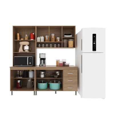 Cozinha Compacta 3 Peças 190cm 9 Portas 3 Gavetas Com Tampo