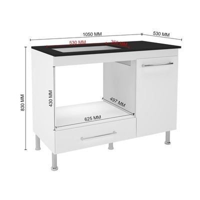 Balcão Modulado Para Forno e Cooktop 1 Porta Madrid Branco