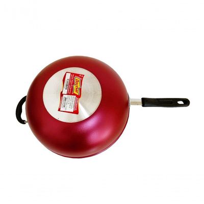 Panela Wok Antiaderente Grande 28cm Cabo Duplo Cor Cereja