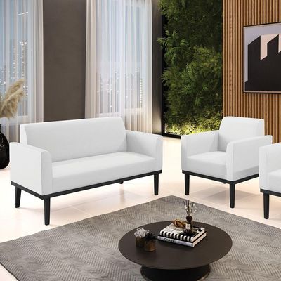 Sofá Namoradeira Com Poltrona Base De Madeira Fixa Preto Marisa Corino D03 - D\'rossi Cor Branco