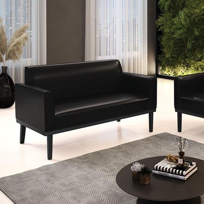 Sofá Namoradeira Com Poltrona Base De Madeira Fixa Preto Marisa Corano D03 - D\'rossi Cor Preto