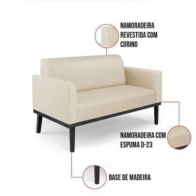 Sofá Namoradeira Base De Madeira Fixa Preto Marisa Corino D03 - D\'rossi Cor Bege