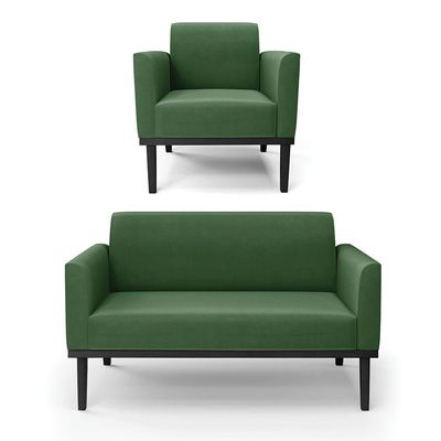 Sofá Namoradeira Com Poltrona Base De Madeira Fixa Preto Marisa Suede Verde D03 - D'Rossi