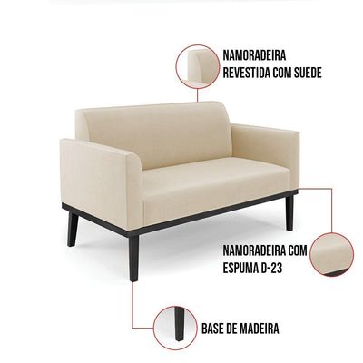 Sofá Namoradeira Base De Madeira Fixa Preto Marisa Suede D03 - D'Rossi Bege