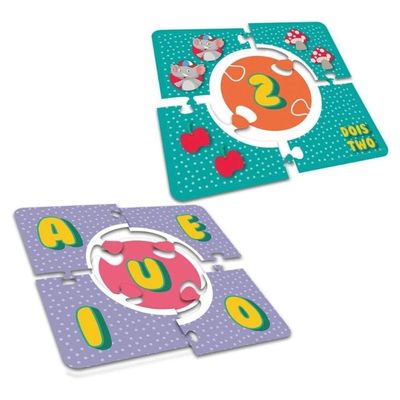 Puzzle 2 Em 1 Giramille Vogais E Número Bilingue 60 Peças - Pais E Filhos