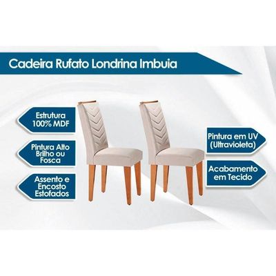Sala de Jantar Completa Londrina 120Cm + 4 Cadeiras Londrina Imbuia Veludo Creme