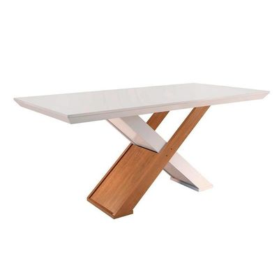 Kit Mesa Tampo 180cm Canto Reto + 6 Cadeiras Imbuia Creme
