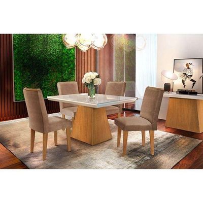Kit Mesa Luna Tampo 120cm + 4 Cadeiras Berlim Imbuia Chocolate