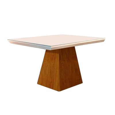 Kit Mesa Luna C- Tampo Vidro Canto Reto 120cm + 4 Cadeiras Lunara Imbuia Chocolate