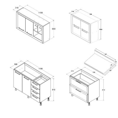 Cozinha Ditália Aspen S/tampo S/pia Carv/branco A58