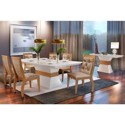 Mesa Para Cozinha ágata + Tampo Madeirado Reto 180x90cm Off White-imbuia - Rufato