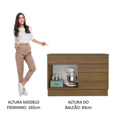 Balcão Gabinete De Pia 120 Cm 1 Portas E 2 Gavetas (com Tampo) Rustic Stella Madesa Rustic