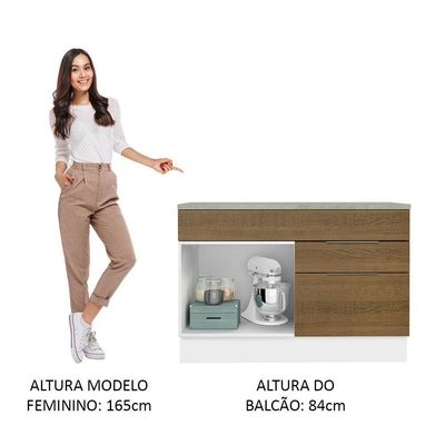 Balcão Gabinete De Pia 120cm 1 Portas 2 Gavetas Com Tampo Branco/rustic Stella Madesa