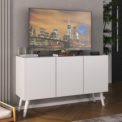 Rack Retrô Para Tv Até 32 Polegadas Com 3 Portas Multimóveis Mp1067 Branco