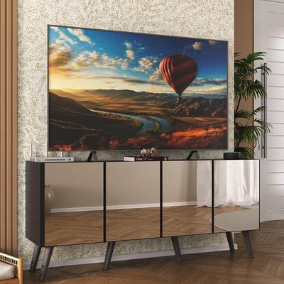 Rack Tv Até 50 Polegadas Retrô Com Espelhos Mp1082 Preto Preto