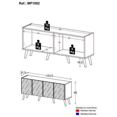 Rack Tv Até 50 Polegadas Retrô Com Espelhos Mp1082 Branco natural