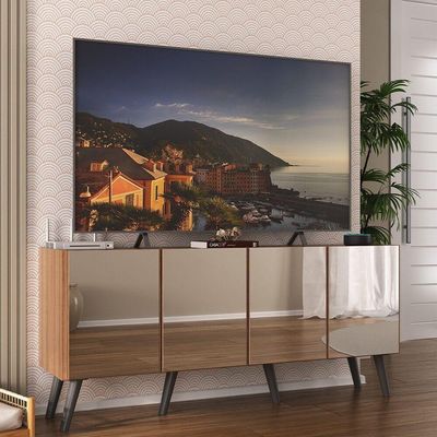 Rack Tv Até 50 Polegadas Retrô Com Espelhos Mp1082 Rustic preto