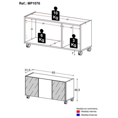 Rack Tv Até 32 Polegadas Com Rodízios E Espelhos Mp1076 Branco Branco